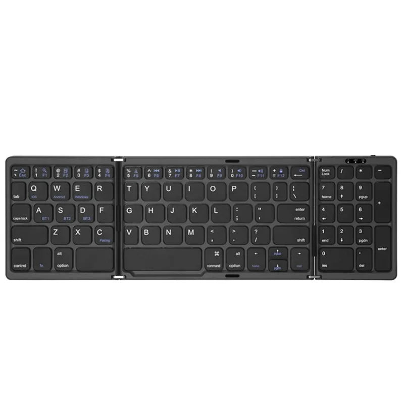 Dual Bluetooth 5.1 Keyboard 3Folding Mini Keyboard Rechargeable Foldable Keyboard with Touchpad for Windows Android IOS Ipad