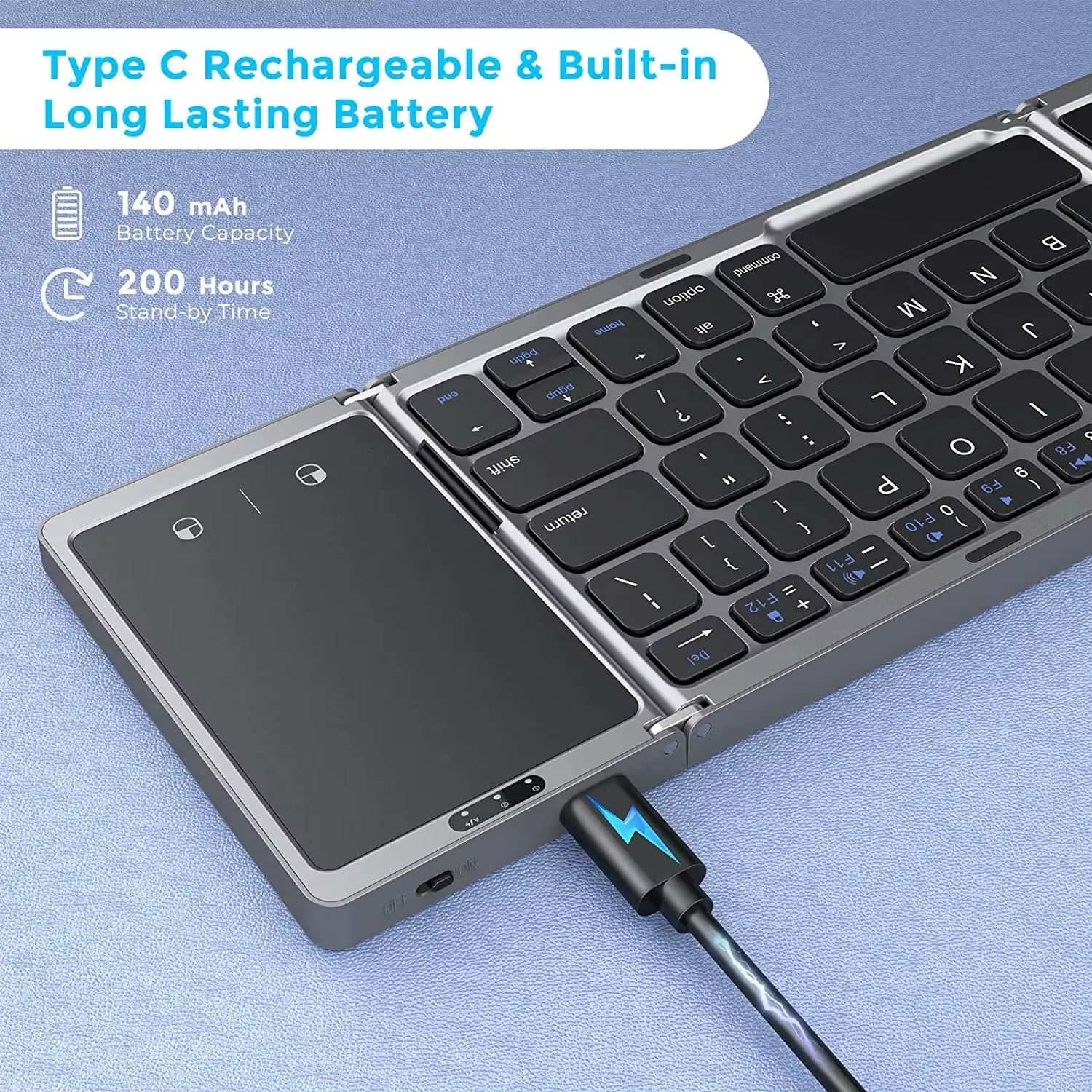 Dual Bluetooth 5.1 Keyboard 3Folding Mini Keyboard Rechargeable Foldable Keyboard with Touchpad for Windows Android IOS Ipad