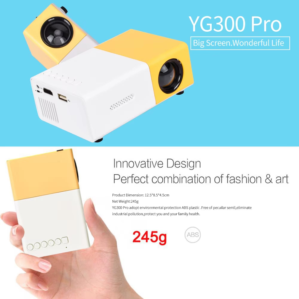 YG300 Mini Projector LED Portable Beamer Compatible with HDMI USB Support 1080P Video Projetor Kids Gift