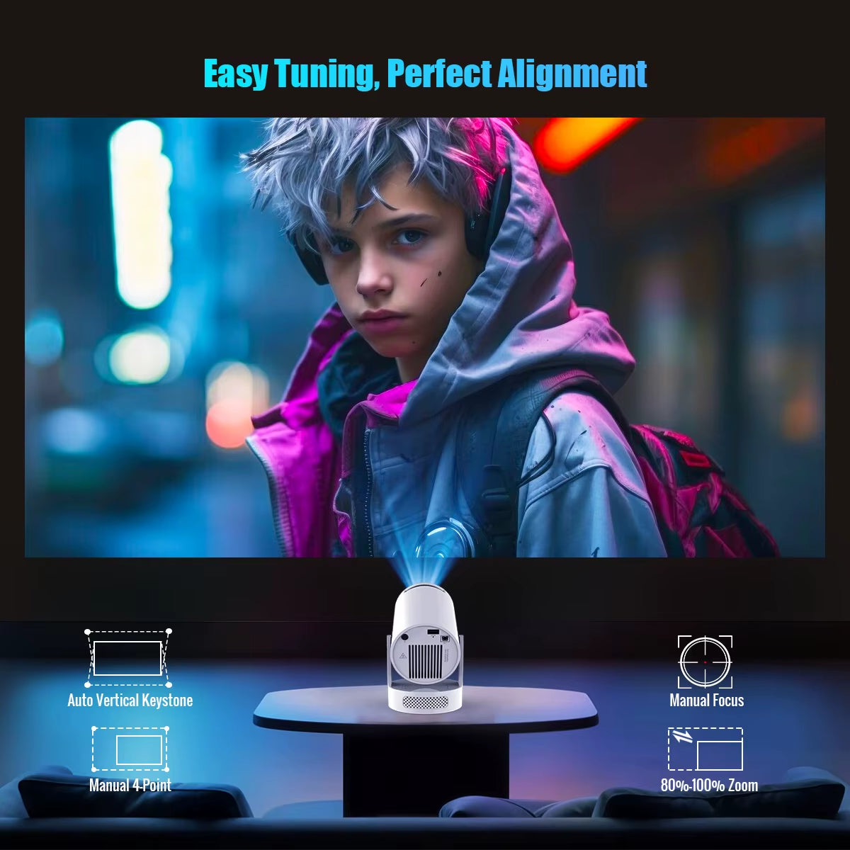 Projector Android 11 4K 1280*720P HY300 Pro + Dual Wifi 260ANSI 180°Flexible BT5.0 Cinema Outdoor Portable Projector